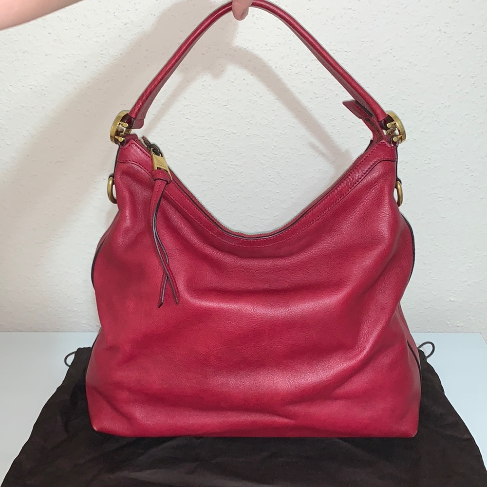 Gucci Red Leather Shoulder Bag with Gold Hardware